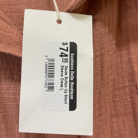 NWT Rose Color Gauze Button Up Short Sleeve Dress-L - Picture 4 of 6